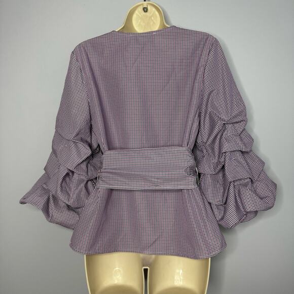 Sunday in Brooklyn By Anthropologie Purple Gingham Blouse Plaid Puff Sleeve S - Picture 6 of 9